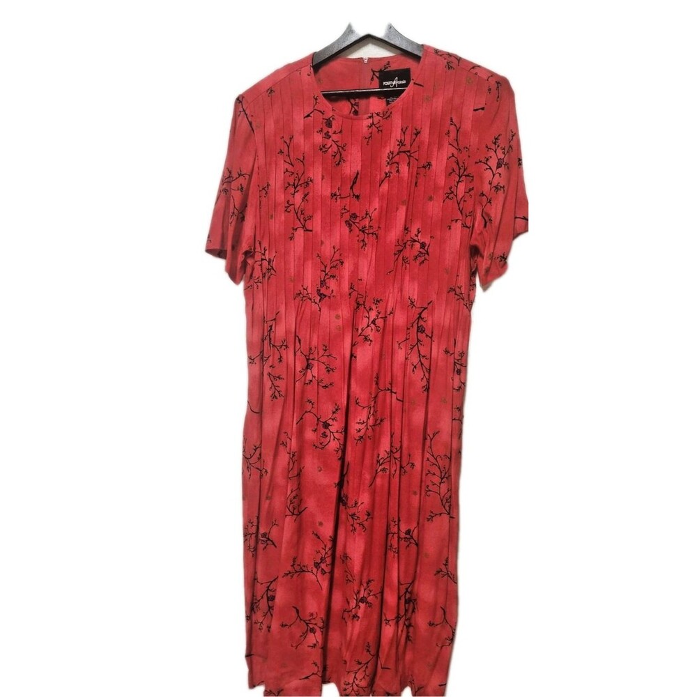 Vintage 90s Positive Attitude Dress Red Asian Cherry Blossom Floral Size 16